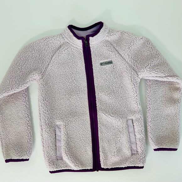 Columbia Girls Fleece Jacket Zip Up Medium 10/12 Purple Lilac Fuzzy Cozy - Picture 1 of 6